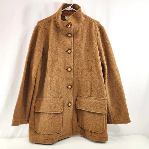 LL Bean Womens Beige  Wool Coat Size 1X - Picture 1 of 11